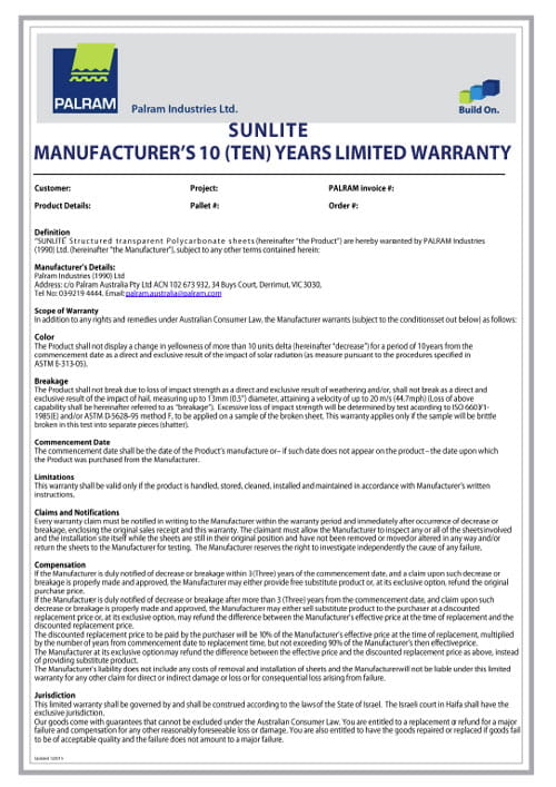 Sunlite Warranty