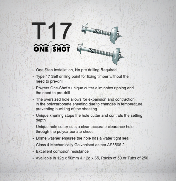 One Shots T17 12g x 50mm Screws Installation Guide
